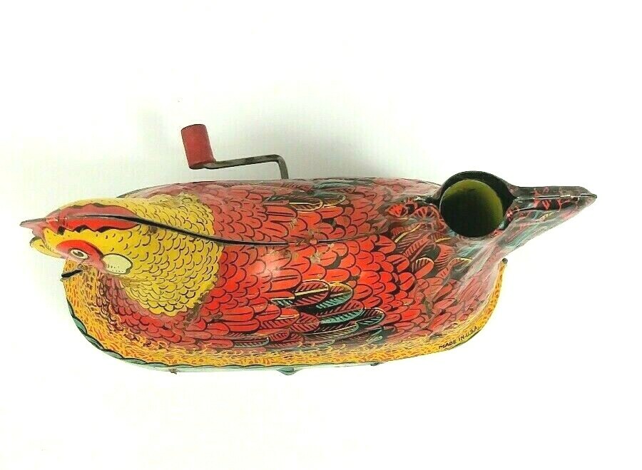 Vintage 40's Happy Hen by Baldwin Mfg Co Tin Laying Chicken Wind-Up Easter Toy