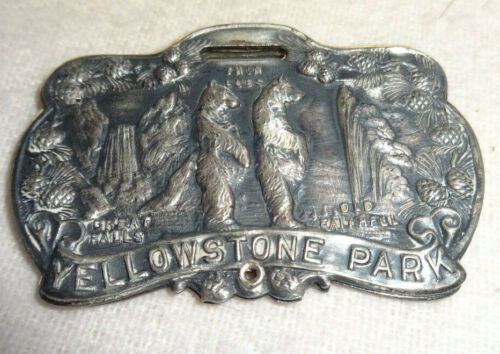 Vintage Yellowstone Park Sterling 925 Silver Luggage Tag Twin Cub Bears