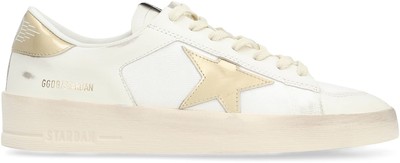 Pre-owned Golden Goose Stardan Leather And Fabric Low-top Sneakers In White