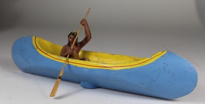 Elastolin Composition Wild West Indian Paddling Canoe-Blue Scenics 7cm