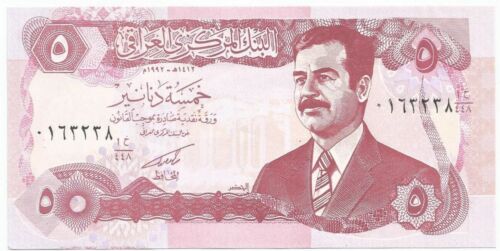 SADDAM HUSSEIN IRAQ IRAQI CURRENCY 5 DINARS MONEY NOTE UNC BANKNOTE BILL