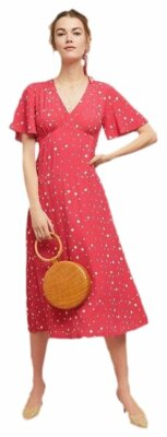 NWT $183 KACHEL x Anthropologie Betty Dot Midi Dress Pink Red Rouge Sz 8 NEW