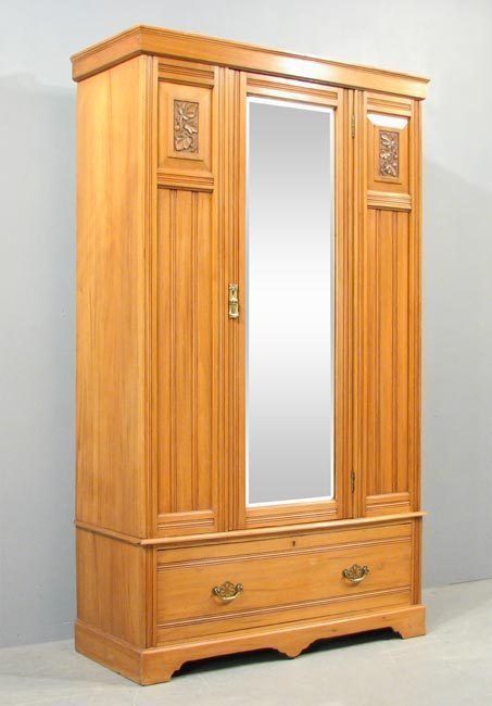 Antique Satinwood Tree Life Armoire Entry Closet Mirror