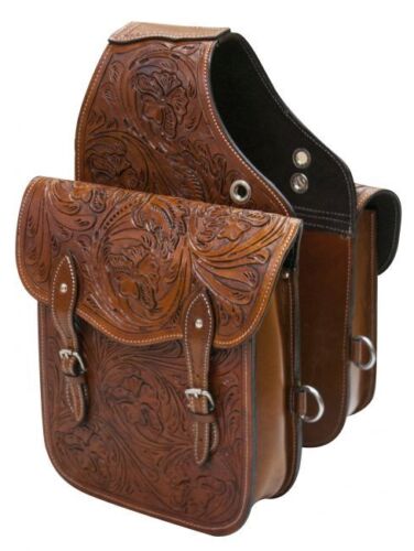 Western Trail Hand Tooled Brown Leather Horse or Motorcycle Saddle Bag Bags