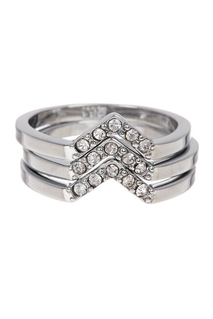 Rebecca Minkoff 167176 Womens Antique Rhodium and Crystal Set 3 Stackable Ring