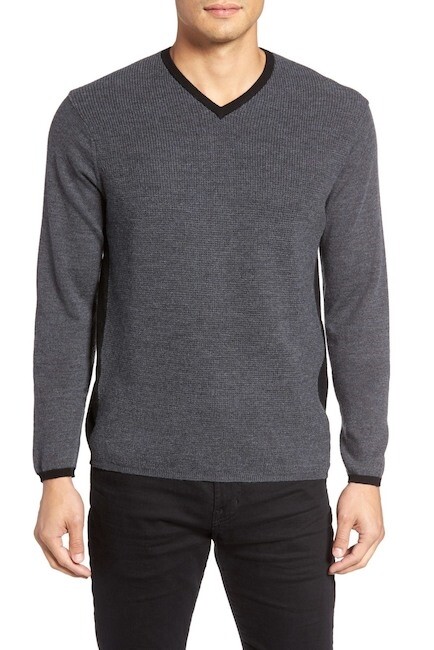 Zachary Prell V-Neck Colorblock Merino Wool Pullover gray sz XXL