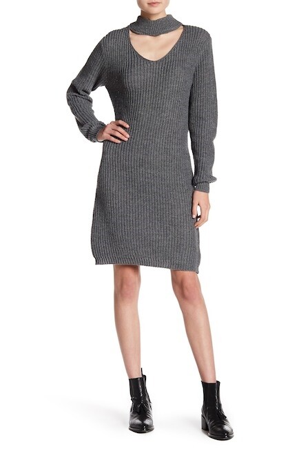 SOLUTIONS Gigi Charcoal Grey Knit Cutout Sweater Dress sz. S 135742