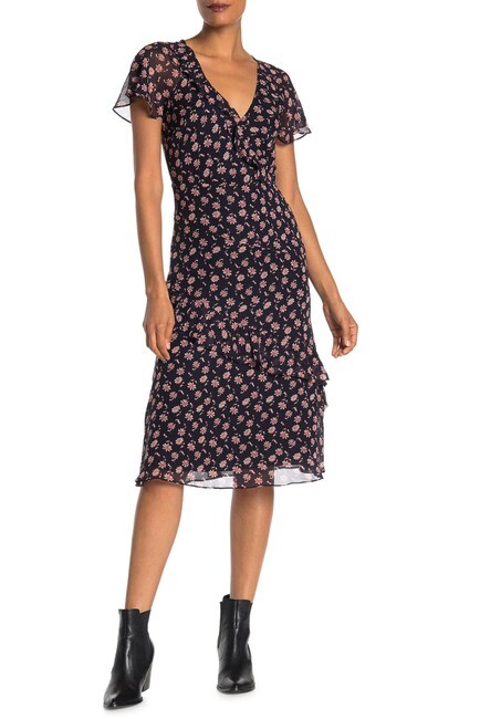 

НОВИНКА JOIE Midnight Blue Pink с цветочным принтом Orita Многоярусное платье-миди с v-образным вырезом, Multicolor, ORITA