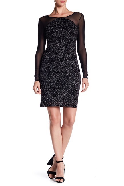 Laundry by Shelli Segal Новое современное ЧЕРНОЕ платье из металлической кружевной сетки, размер 2