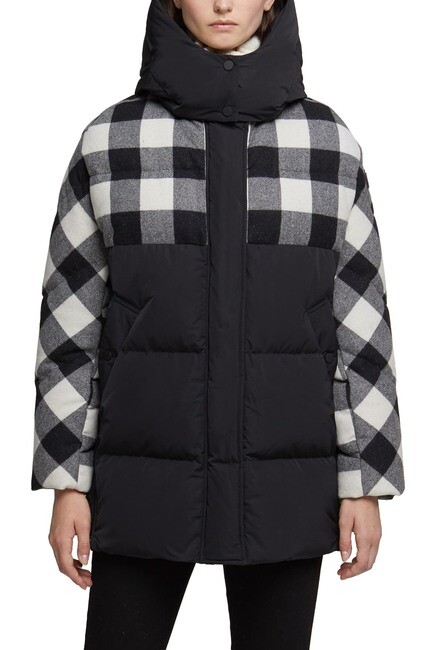 Pre-owned Woolrich John Rich & Bros Buffalo Check Water Repellent Puffy Down Coat In Black