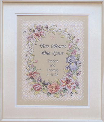 Dimensions Two Hearts Wedding Record Stamped Cross Stitch Kit-11''X14''