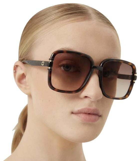 Pre-owned Gucci Gg1066s 002 Havana Brown Gradient Butterfly Women Sunglasses