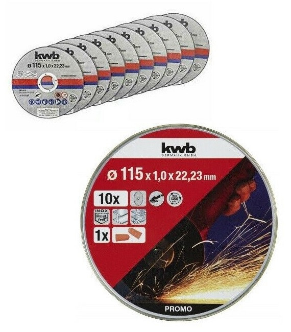 10x BOX DISCHI DISCO DA TAGLIO Ø 115 x 1,0 x 22,23 mm FERRO ACCIAIO INOX KWB