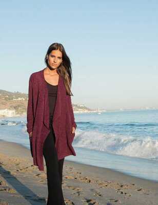 Barefoot Dreams Burgundy Cozychic Lite Island Wrap Draped Front Cardigan XXS/XS