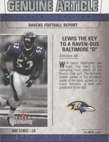 2004 Fleer Genuine Ray Lewis #11 GA