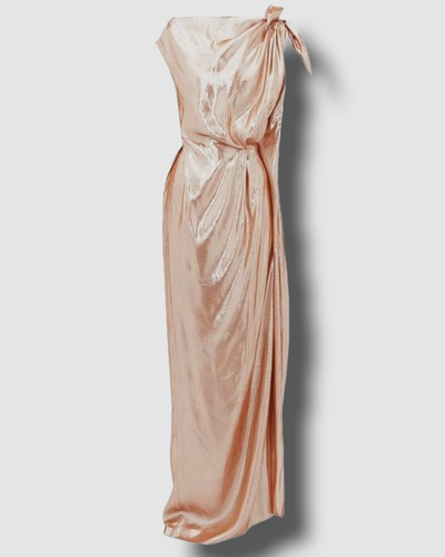 Pre-owned Roland Mouret $4490  Women's Pink Gathered Silk-blend Lamé Gown Dress Size 6