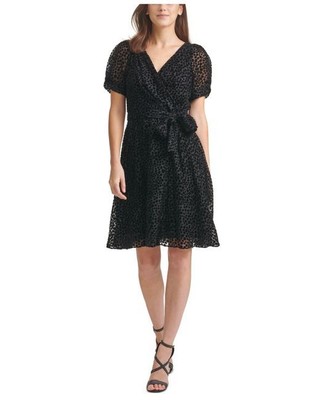 

Женское платье DKNY Black Tie с бархатным пуфом и рукавами выше колена + расклешенное платье, Черный
