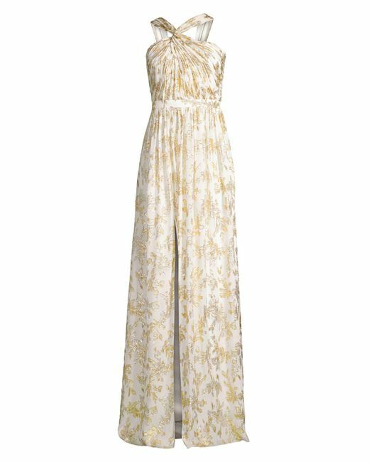 Pre-owned Rachel Zoe Bella Ecru Metallic Fil Coupe Twist Halter Dress Gown $625 12 In Multicolor