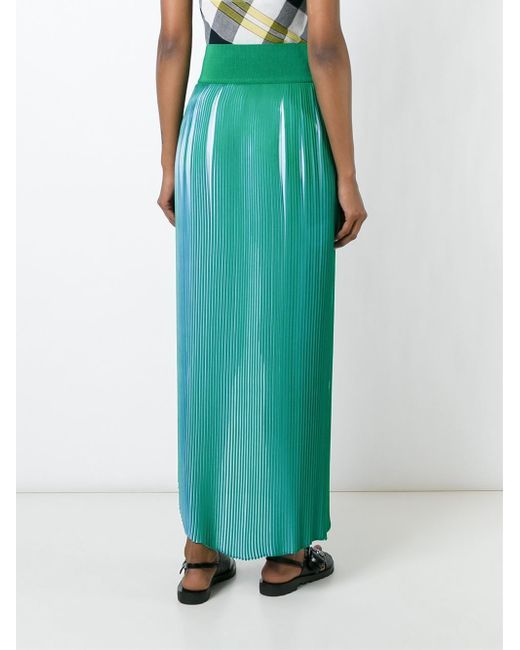 Stella McCartney Jeanne Green and Blue Pleated Asymmetic Skirt IT 44 US 10 $1480