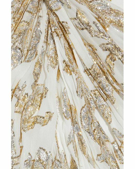 Pre-owned Rachel Zoe Bella Ecru Metallic Fil Coupe Twist Halter Dress Gown $625 12 In Multicolor