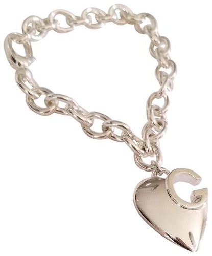 Pre-owned Gucci Women's  Heart Bracelet - Silver Size 7 Made In Italy