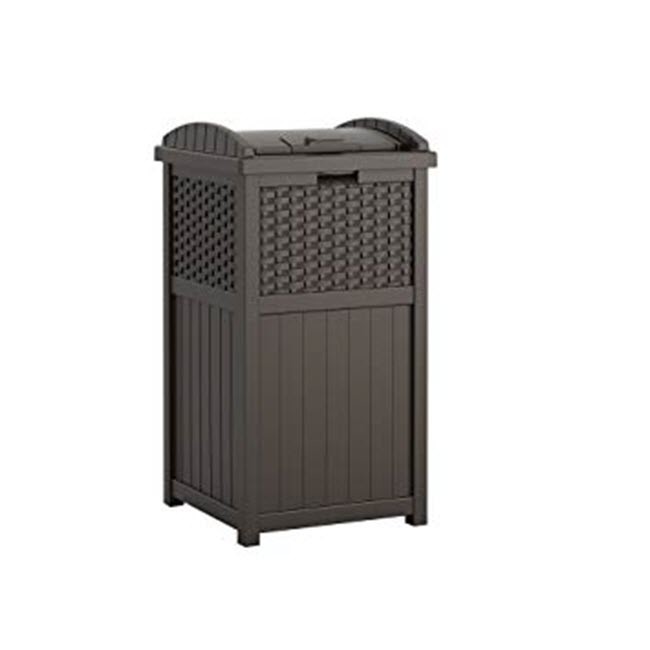 Brown Outdoor Resin Trash Can 30 33 Gallon Patio Deck Pool Waste Bin Furniture