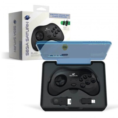 Retro-Bit Official SEGA Saturn Wireless Gamepad Controller - BLACK