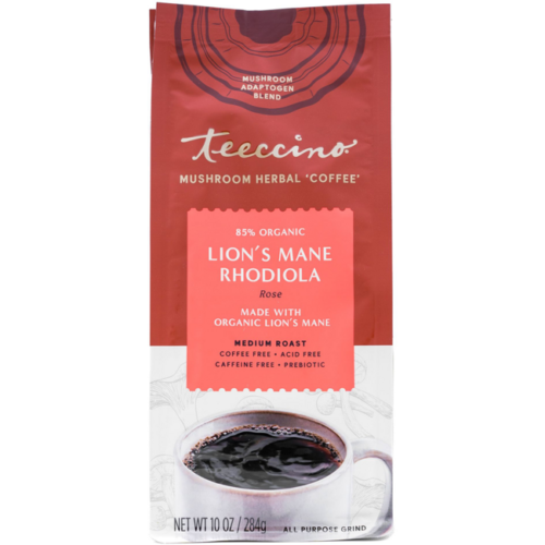 Teeccino Mushroom Herbal Coffee Lions Mane Rhodiola - Rose 10 oz Pkg