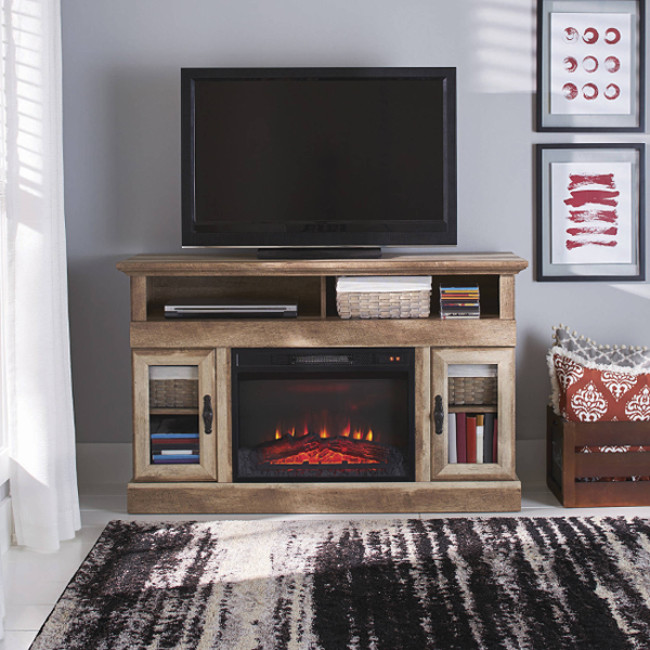 Media Fireplace TV Stand Electric Rustic Weathered Distressed Barnwood Finish