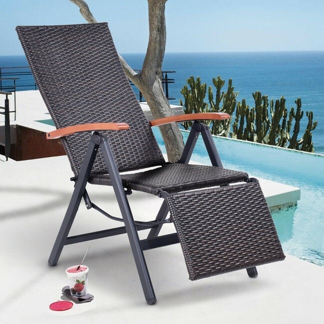 Folding Chaise Lounge Chair Outdoor Rattan Adjustable Pool Patio Beach