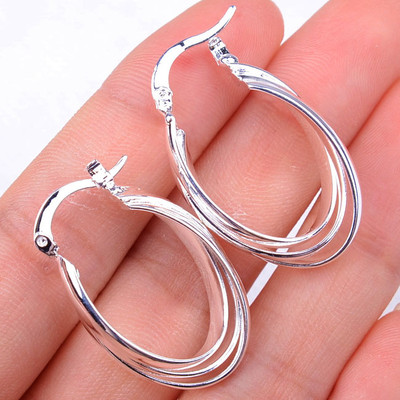 Solid 925 Sterling Silver Tarnish-Free OVAL Shape Hoop Earrings, multiple Styles