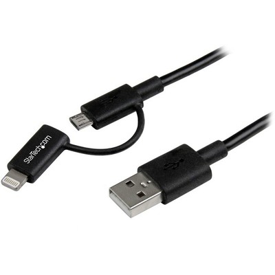 StarTech Apple Lightning or Micro USB to USB cable - 1m, Black
