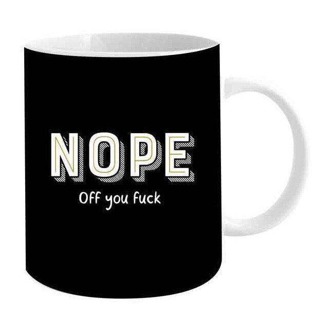 Nope 800ml Ceramic Giant Coffee Drink Mug W/ Handle Rude/Funny Party Gift Black