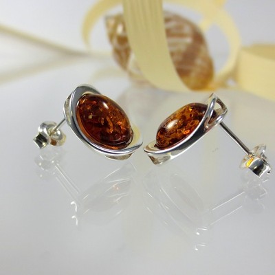 A203 Ohrringe Ohrstecker Modern 925 Sterling Silber Schmuck mit Bernstein Amber