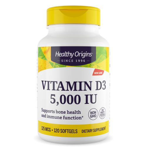 Healthy Origins Витамин D3 125 мкг (5000 МЕ) 120 гелевых капсул
