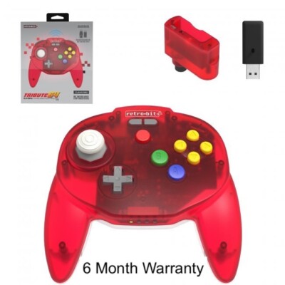 Retro-Bit Tribute 64 2.4Ghz Wireless Controller for Nintendo N64 Switch PC Red