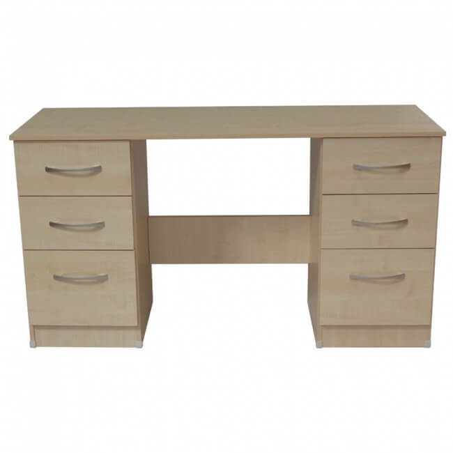 Ready Assembled Maple Dressing Table Twin 6 Drawers Desk Bedroom