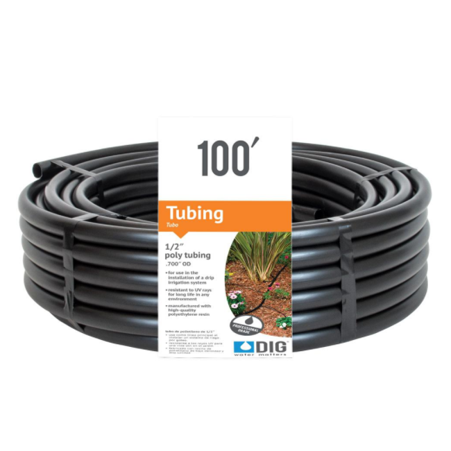 Poly Drip Tubing Hose 1/2 inch (0.700 OD) 100 ft Emitter Garden Water Irrigation