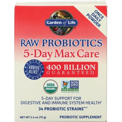 Garden of Life Raw Probiotics 5-Day Max Care 400 миллиардов КОЕ 2,4 унции Pwdr