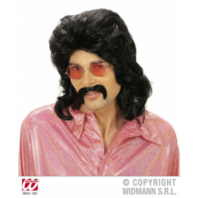 Parrucca Uomo Anni 70 - Nera Corta, Per Costumi E Feste A Tema, Carnevale - Foto 8