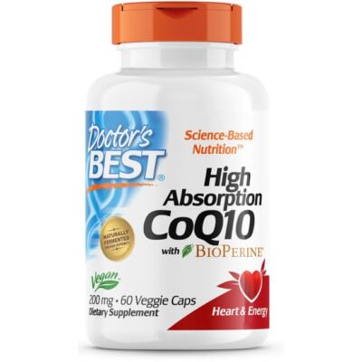 Коэнзим Q10 с высокой усвояемостью от Doctors Best с биоперином 200 мг в 60 растительных капсулах