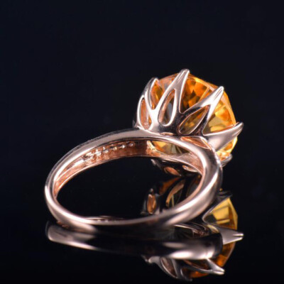 Pre-owned Diamondmounts Natural Diamond Yellow Citrine Big Women Ring Solid 14k Rose Gold Free Shipping