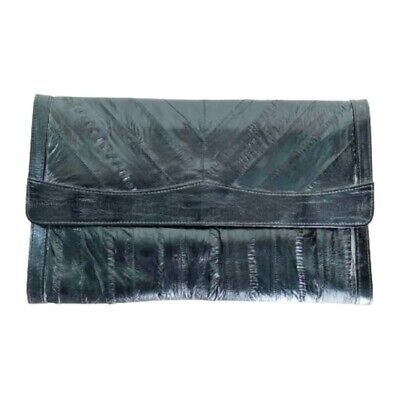Vintage Black Eel Skin Purse Envelope Clutch Bag Handbag with Pockets Nice!