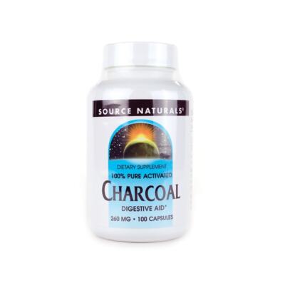 Source Naturals 100% чистый активированный уголь 260 мг 100 капсул