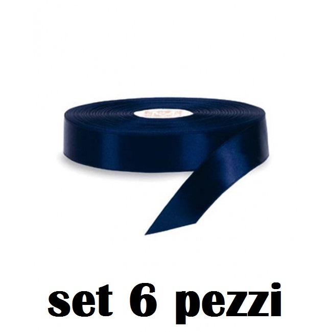 Set 6 Pezzi Nastro Di Raso Blu 2cmx25m Bomboniere Regali moc
