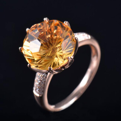 Pre-owned Diamondmounts Natural Diamond Yellow Citrine Big Women Ring Solid 14k Rose Gold Free Shipping