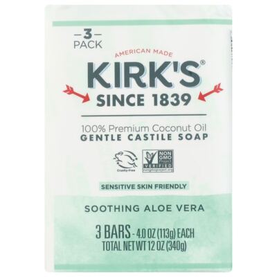 Нежное Кастильское мыло Kirks - Успокаивающий батончик с Алоэ Вера, 3 - 4 унции