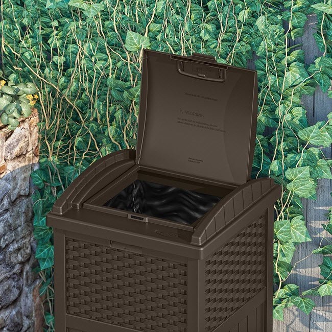 Brown Outdoor Resin Trash Can 30 33 Gallon Patio Deck Pool Waste Bin Furniture