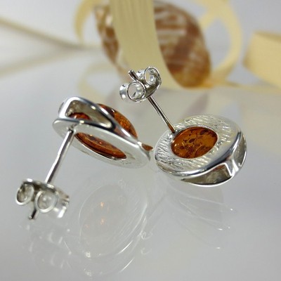 A203 Ohrringe Ohrstecker Modern 925 Sterling Silber Schmuck mit Bernstein Amber