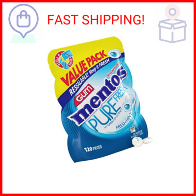Mentos Pure Fresh Sugar-Free Chewing Gum with Xylitol, Fresh Mint, 120 Piece Bul